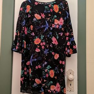 Old Navy black tunic dress with poppies and birds